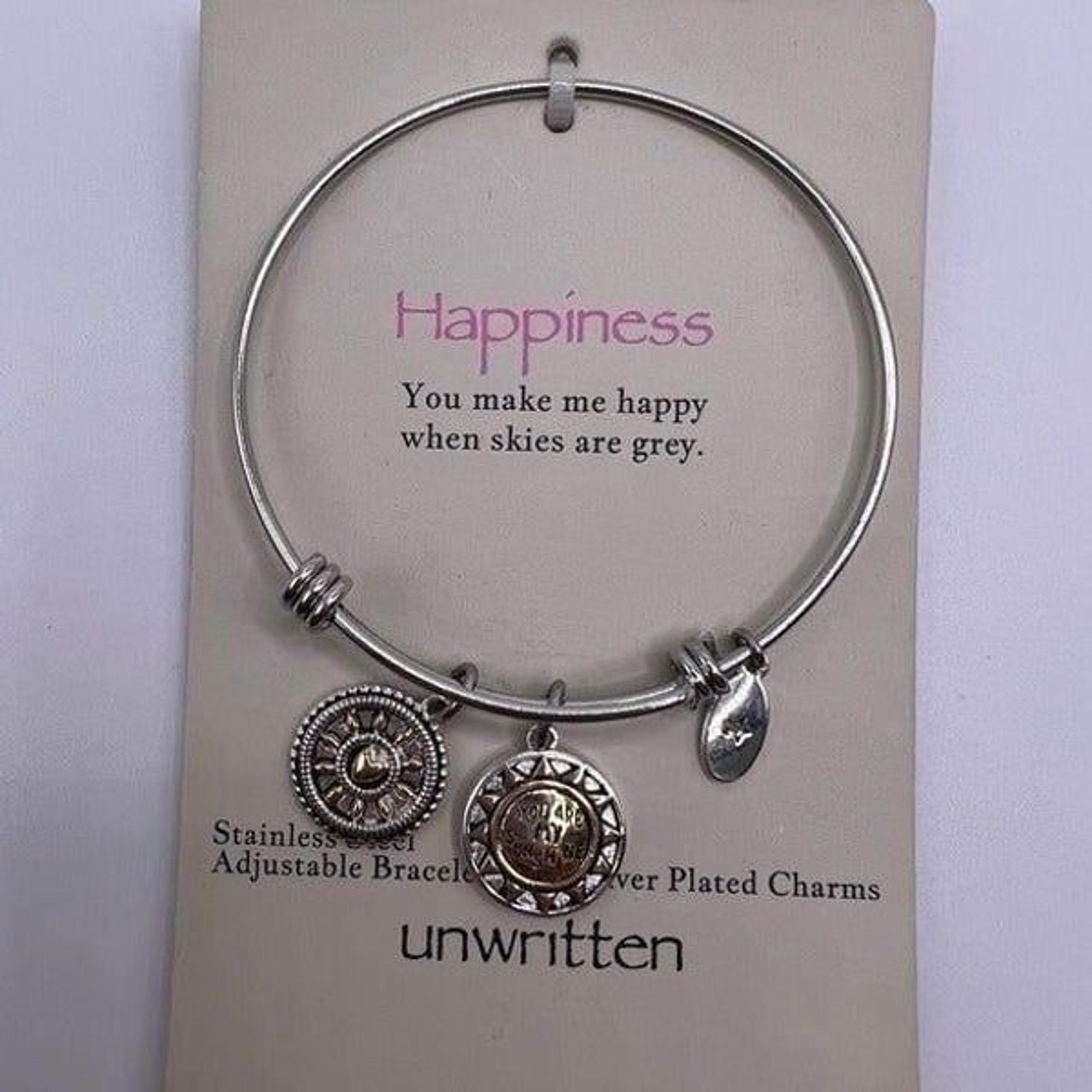 Unwritten Stainless Steel Two-Tone You Make Me Happy Sun Charm Bangle Bracelet