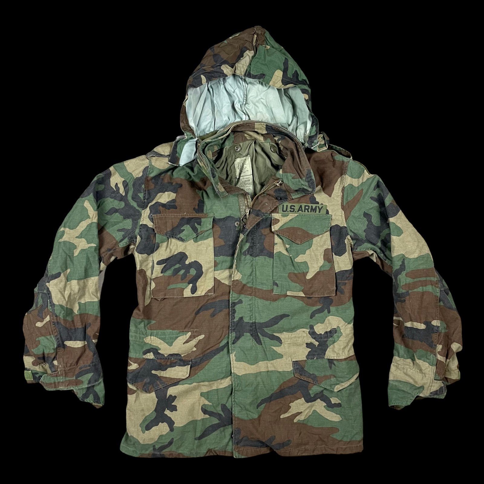 US Military Cold Weather Field Jacket Camouflage Mens Medium Long Hooded Lined