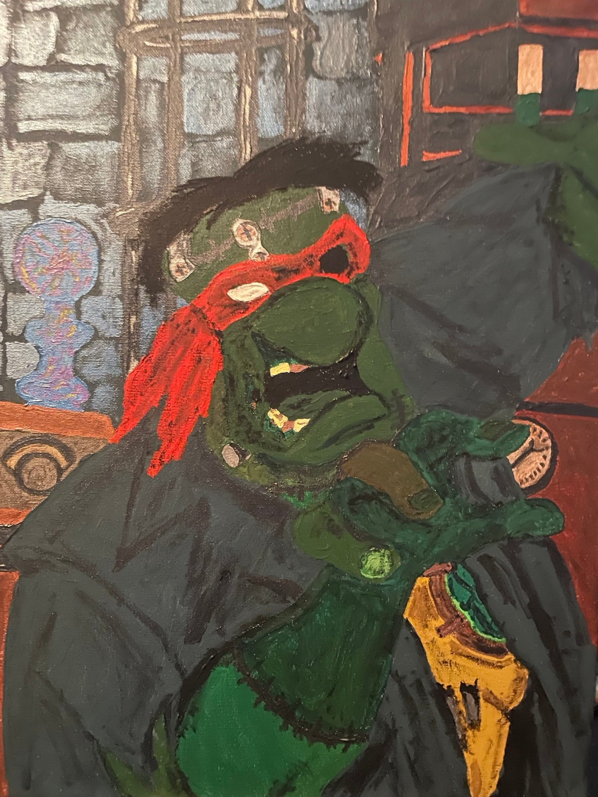 Frankenstein Michaelangelo 16 x 20 painted canvas