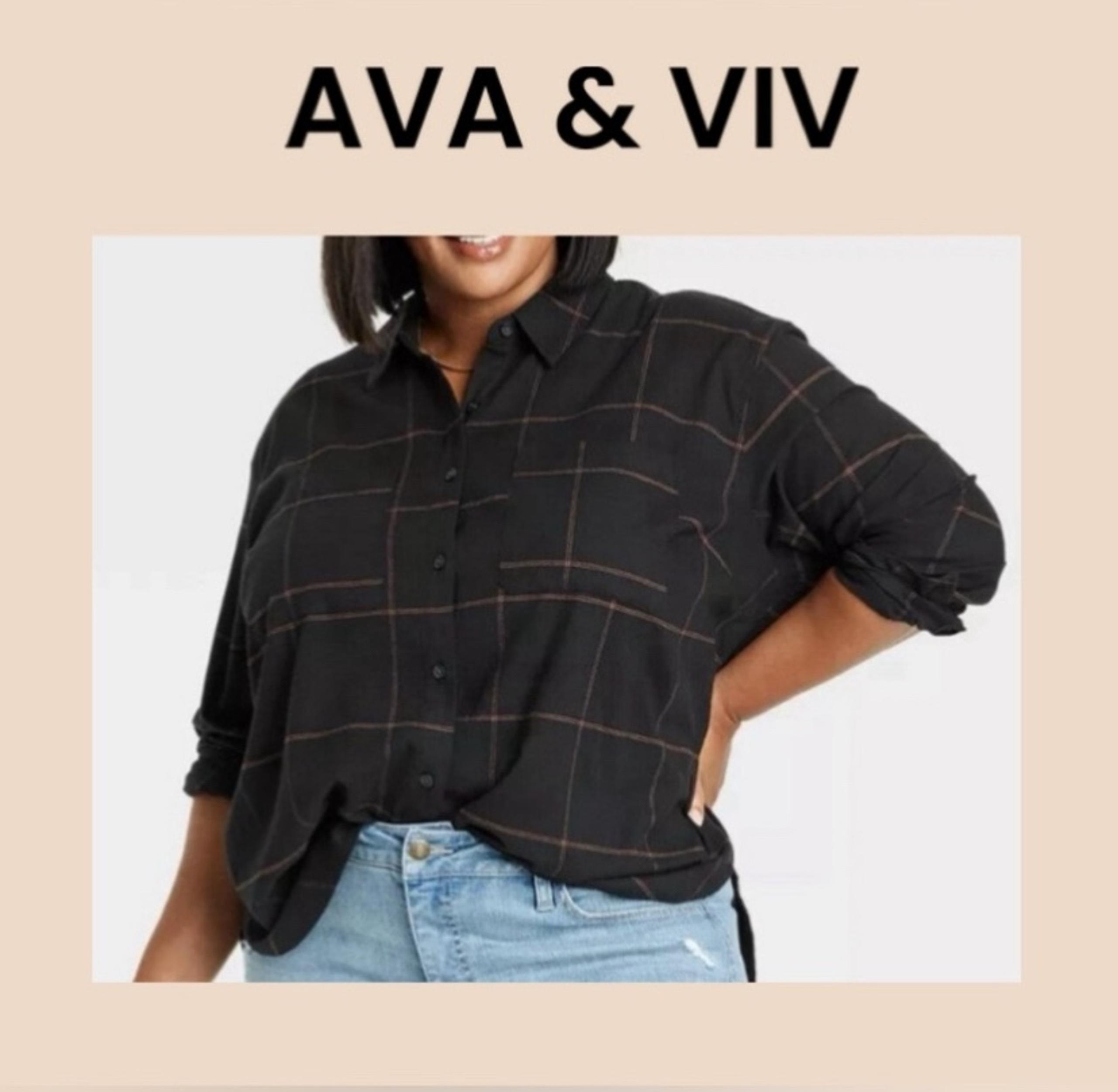 AVA & VIV Women’s Window Pane Plaid Button Down Long Sleeve Shirt Size 4X NWT
