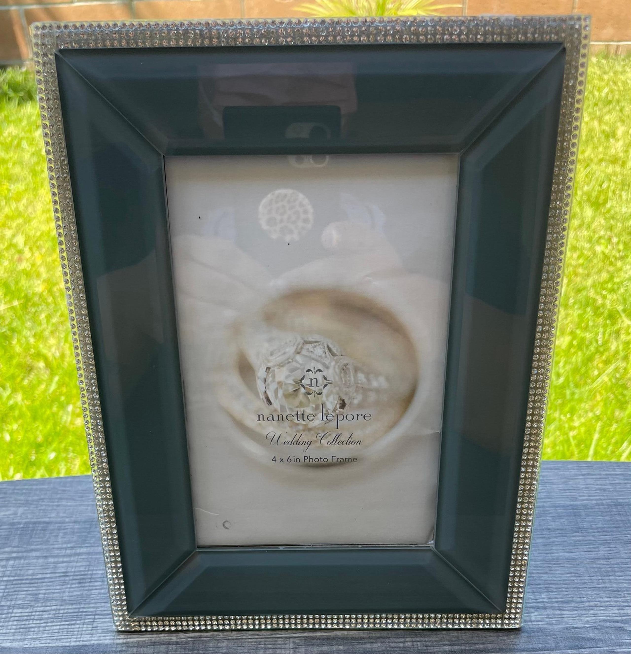 Nanette Lepore Wedding Collection 4x6 Glass Picture Frame Grey w/ Bling