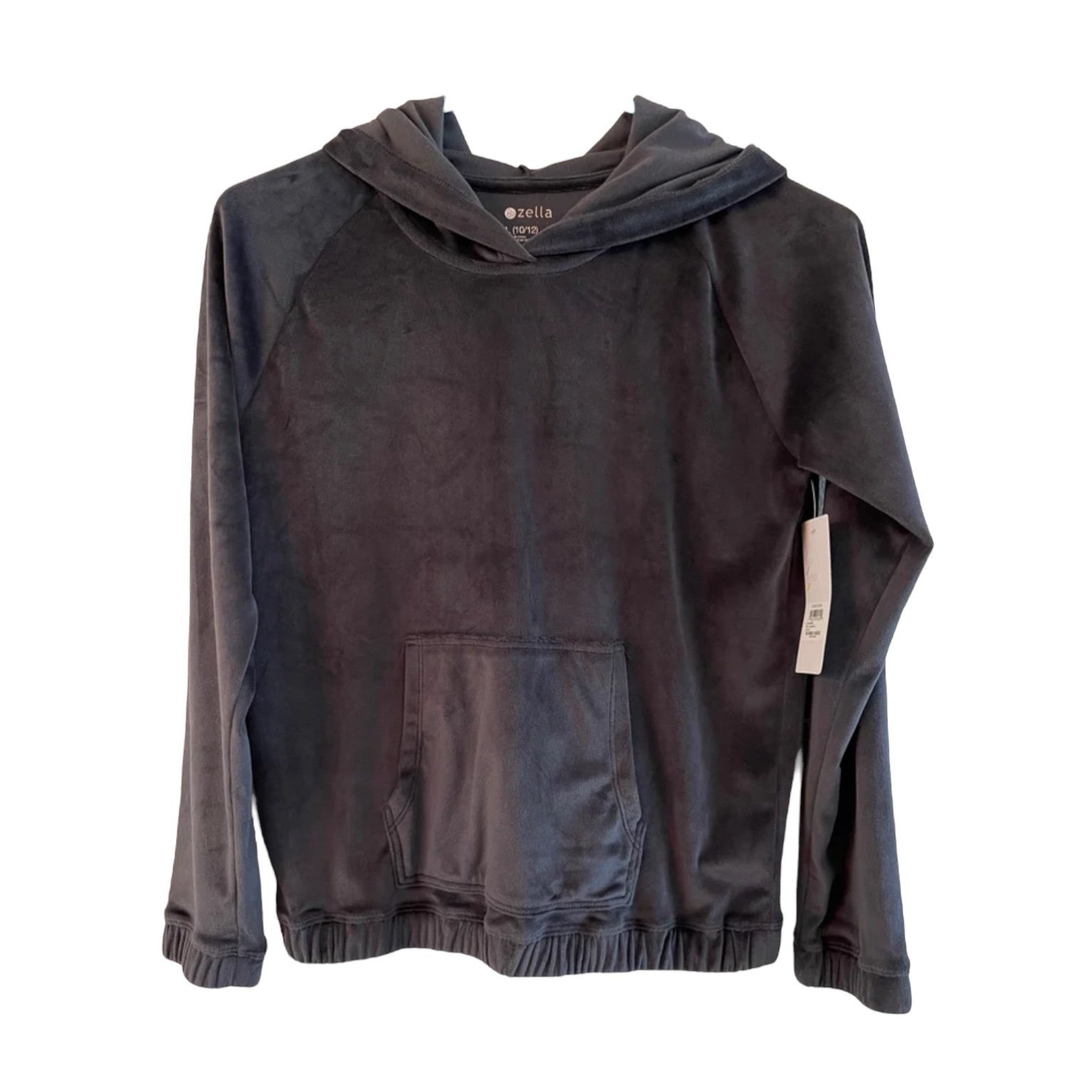 ZELLA Grey/Graphite Long Sleeve Crop Velvet Pullover Hoodie Women’s size L (10/1