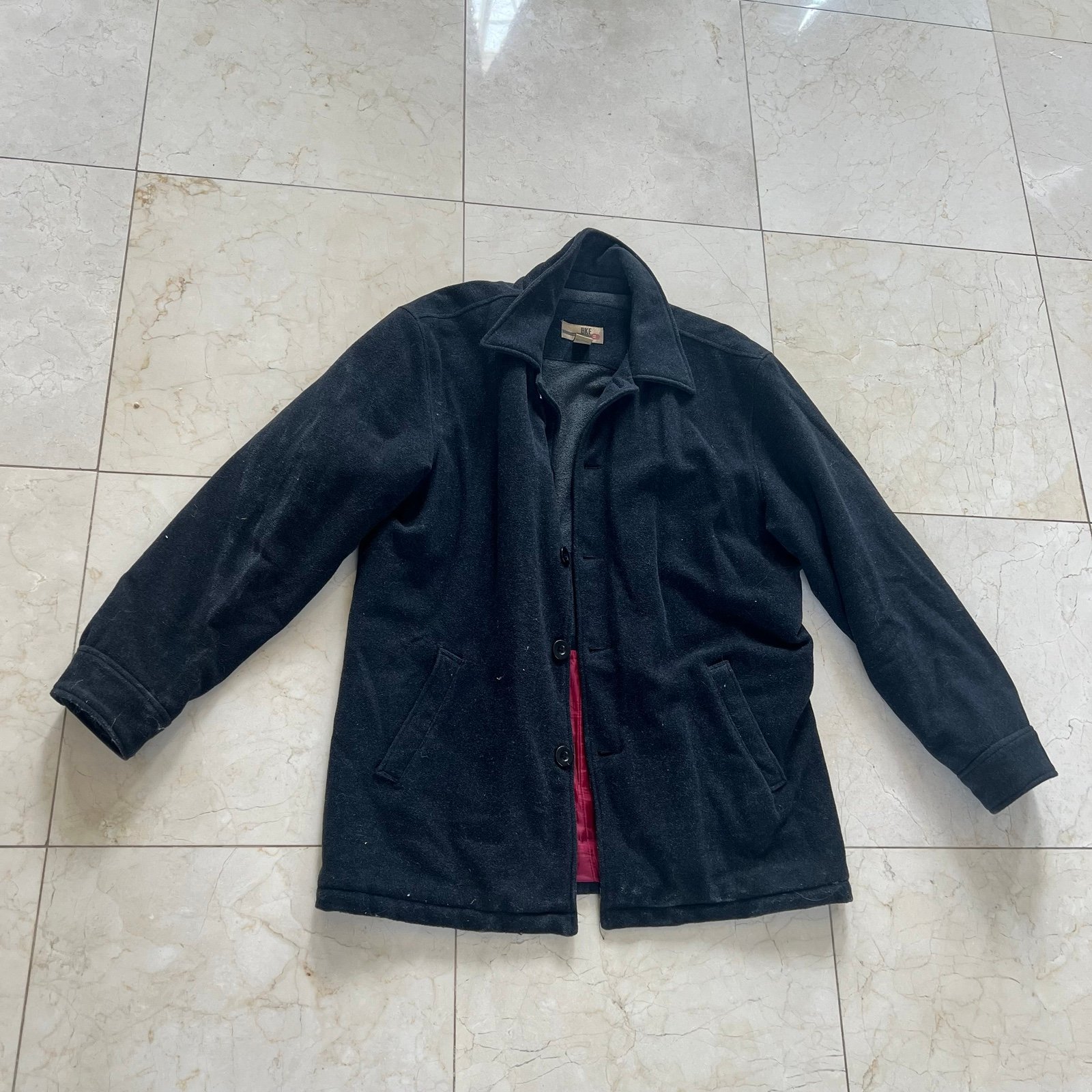 BKE Black/Dark Gray Men’s Wool Button Pea Coat Jacket Sz XL