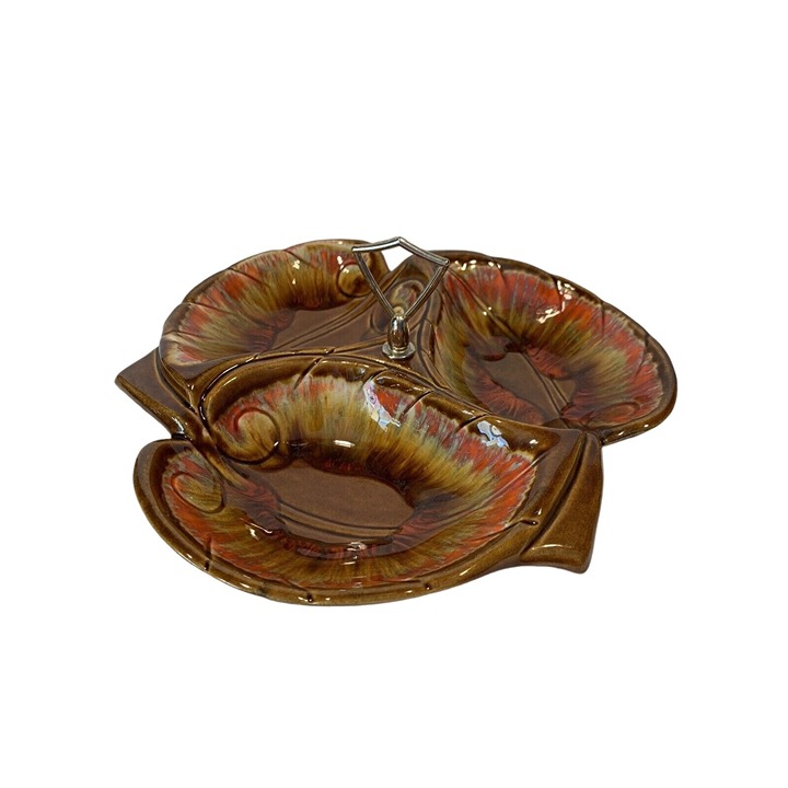 Maurice California Divided Dish Fall Leaf Centerpiece MCM Vintage #87