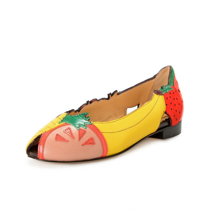 Charlotte Olympia Incy Tutti Frutti Peep Toe Leather Ballet Flats Shoes Girls 29