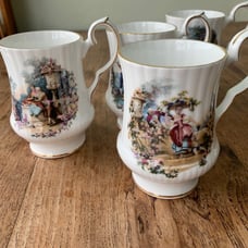Vintage Royal Windsor Bone China Tea Cup Set Courting Couple England