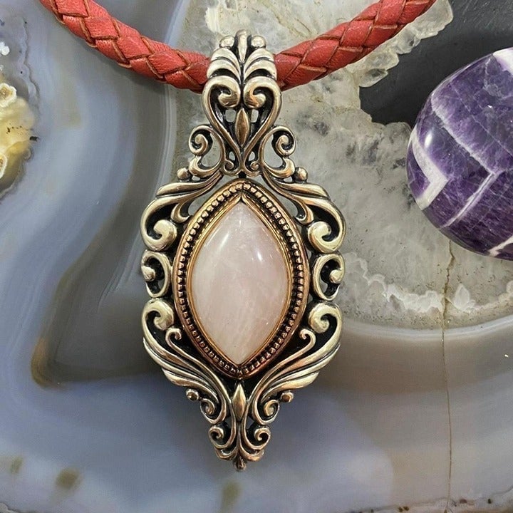 Carolyn Pollack Sterling Silver & Bronze Rose Quartz Decorated Enhancer Pendant