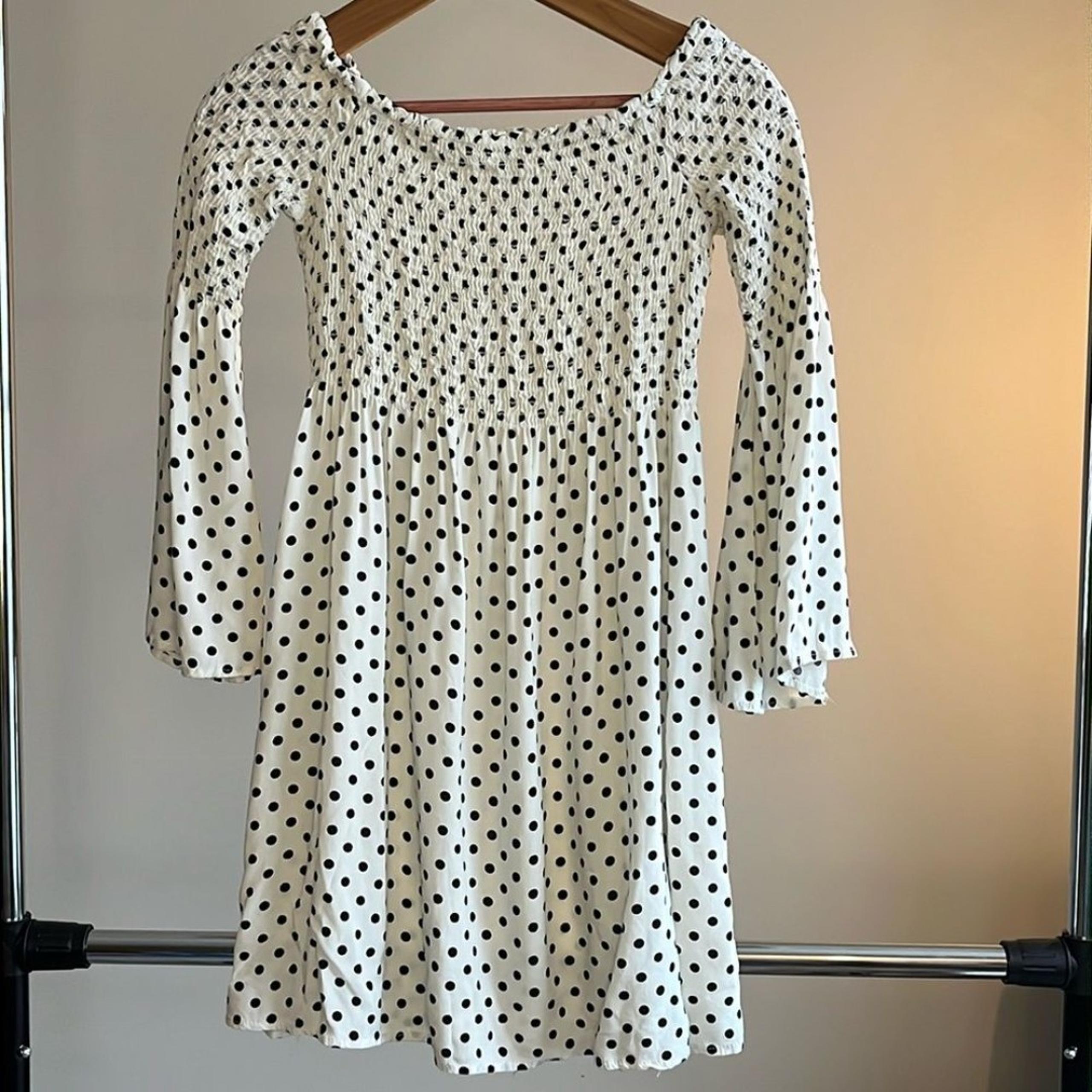 Audrey 3+1 White with Black Polka Dot Long Sleeve Dress Size M