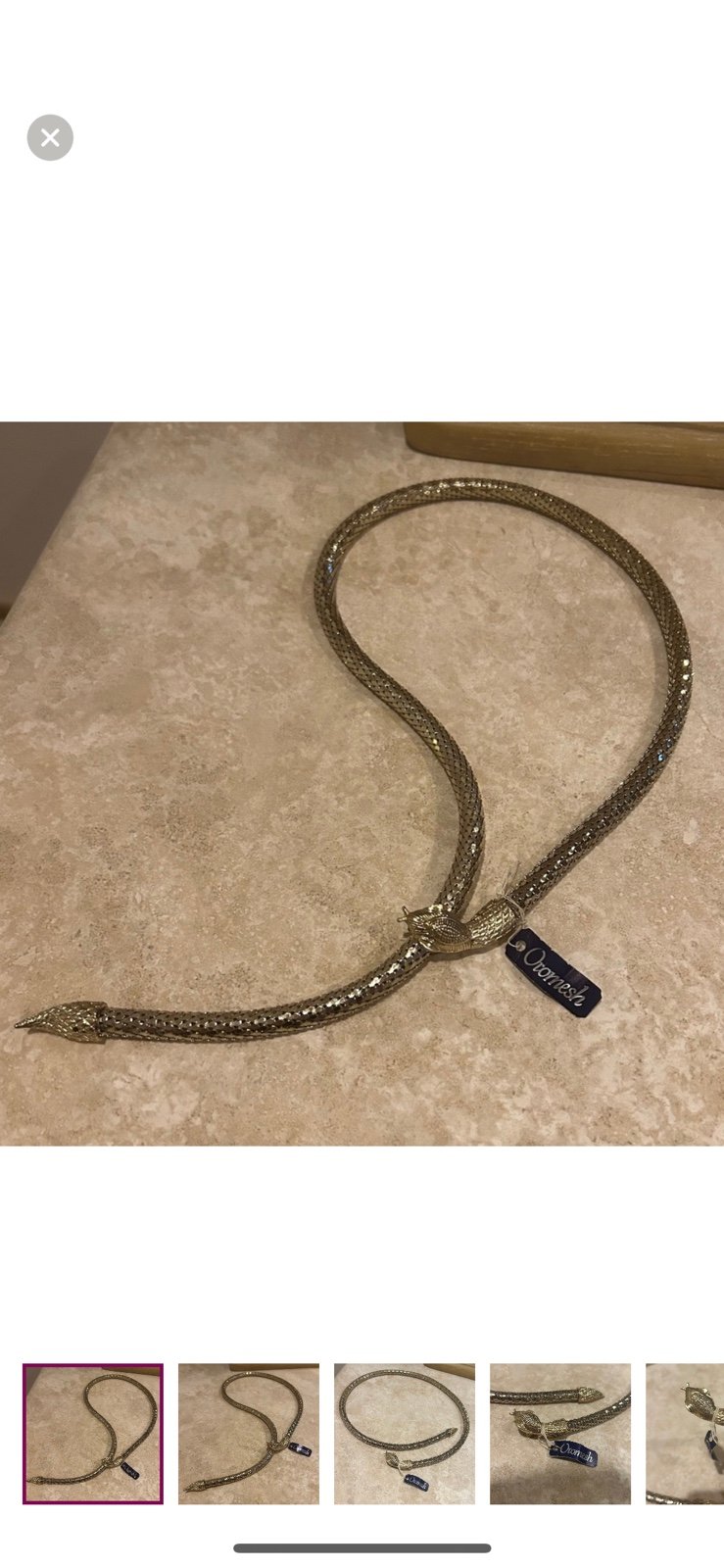 VINTAGE Whiting & Davis Oromesh Gold Snake Necklace / Belt. NEVER USED. NWT