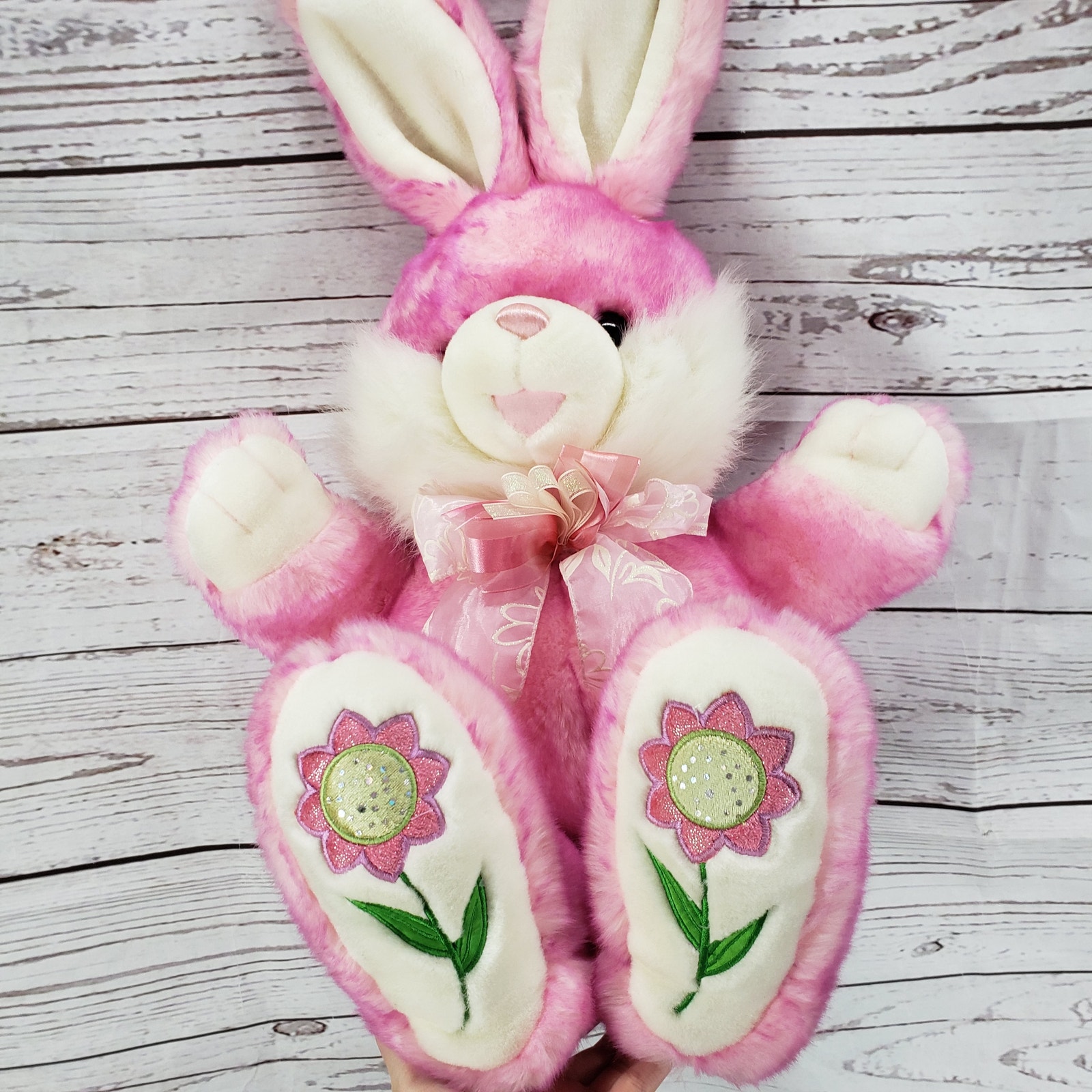 Dan Dee Hoppy Hopster Pink JUMBO Plush with Floral Embroidery 22''