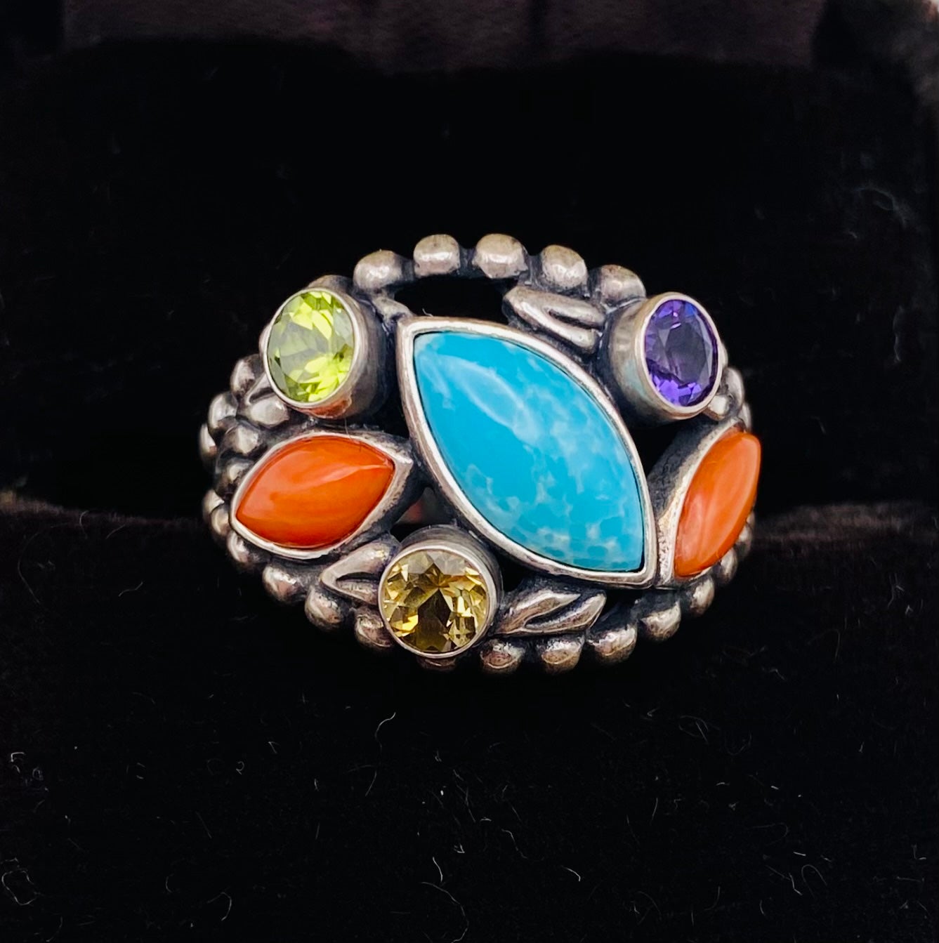 Carolyn Pollack Southwest Sterling Silver Multi Stone Ring Size 10.25