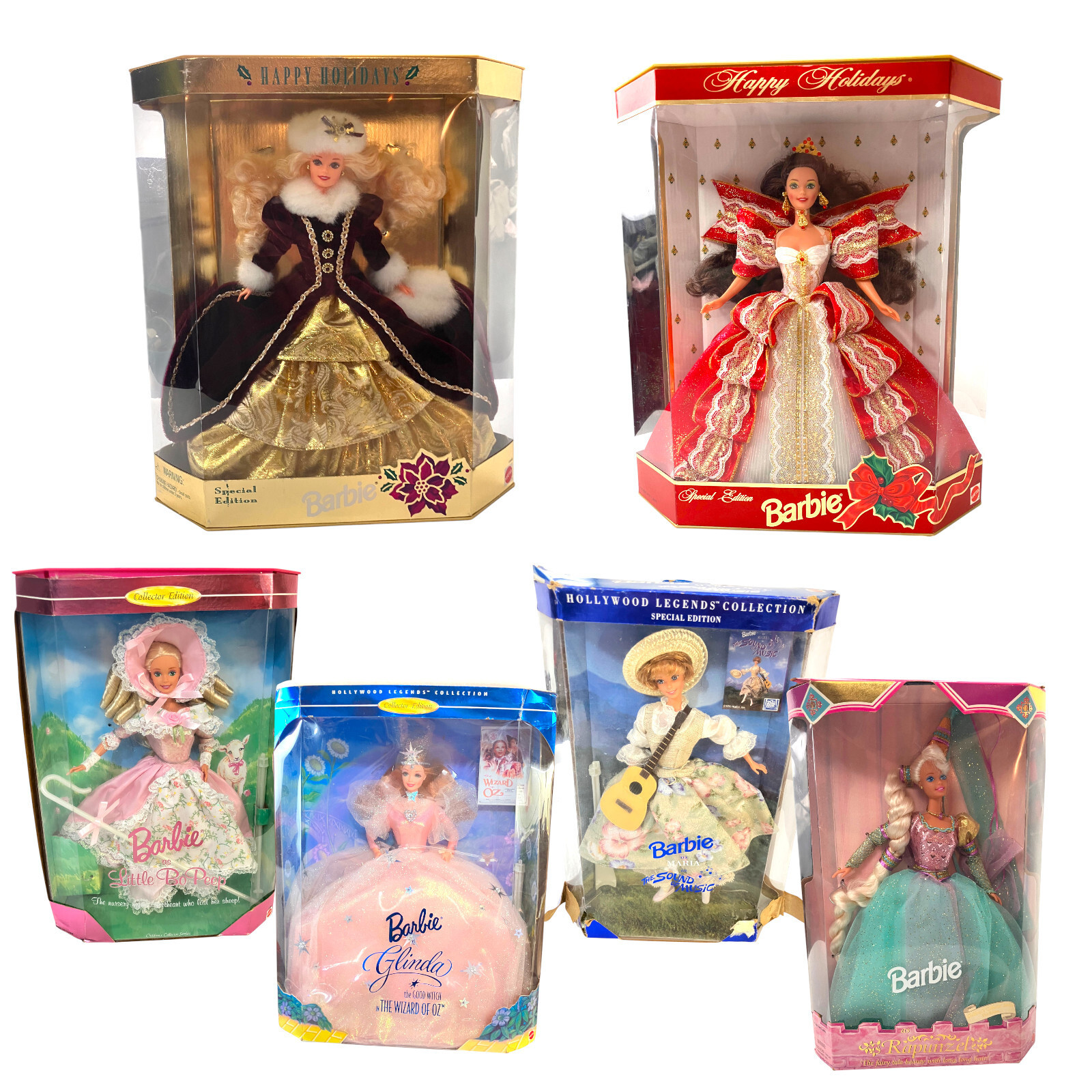 Lot of 6 Mattel Barbies Collectible Dolls Damaged Boxes Factory-Sealed