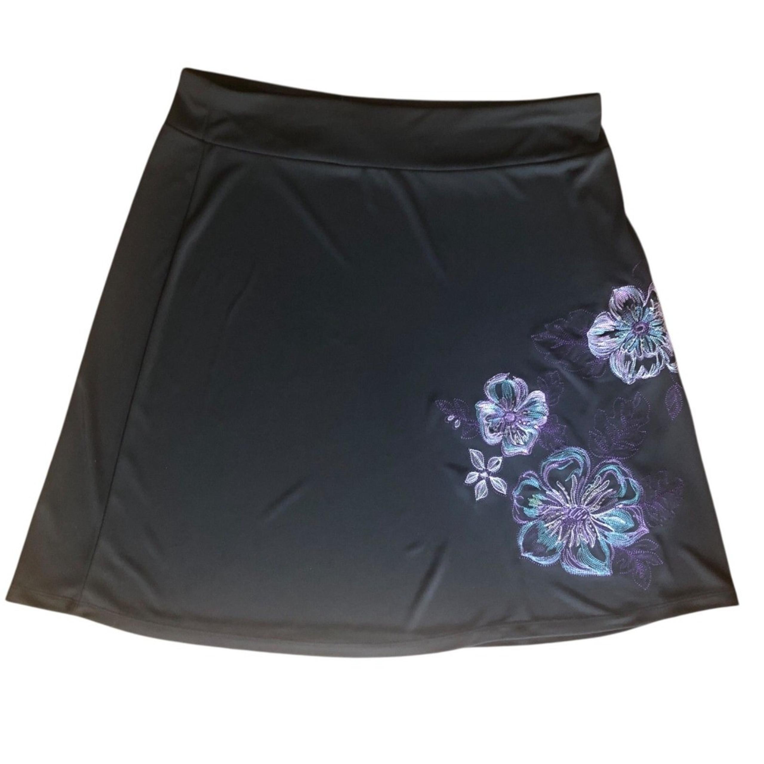 Vintage Y2K Brown A-Line New York & Company Skirt w/ Embroidered Floral Detail