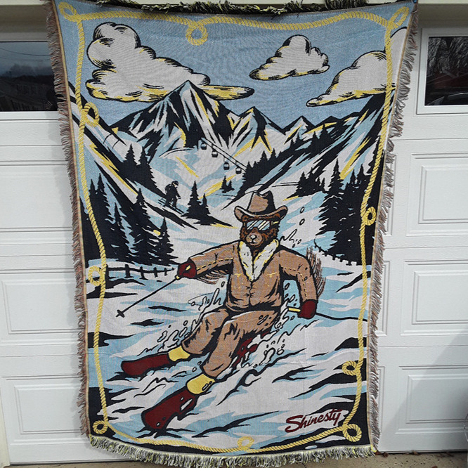 Shinesty Throw Blanket The Double Black Bear Woven Tapestry Skiing Cowboy 70 x48