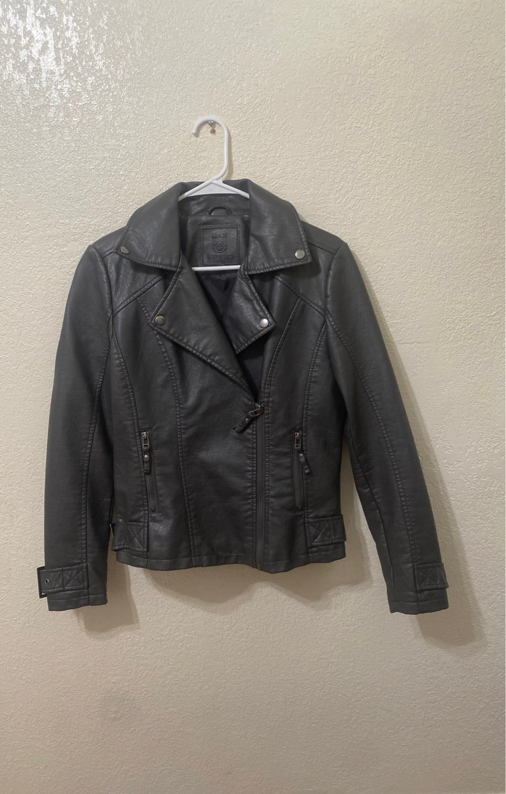 Max studio gray Faux Leather Jacket size small