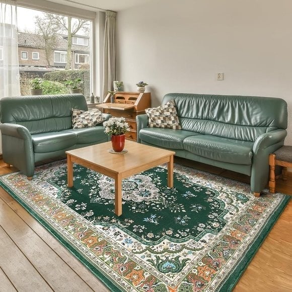 New 4x6 Washable Area Rug, Non-Slip Green Floral Rug for Home or Office Decor