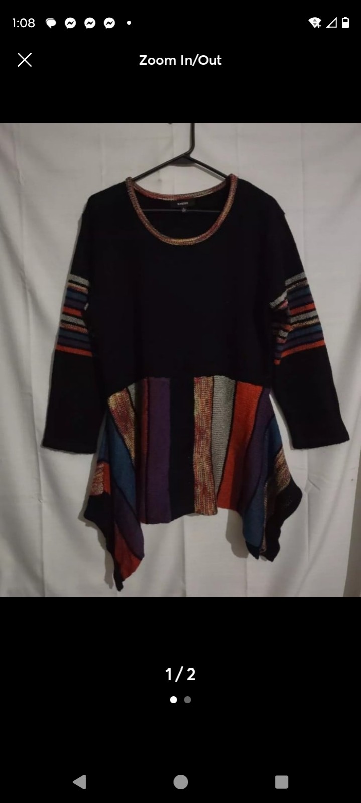 KAKTUS Tunic Sweater Asymmetric Handkerchief Hem BOHO Rainbow Art To Wear Funky
