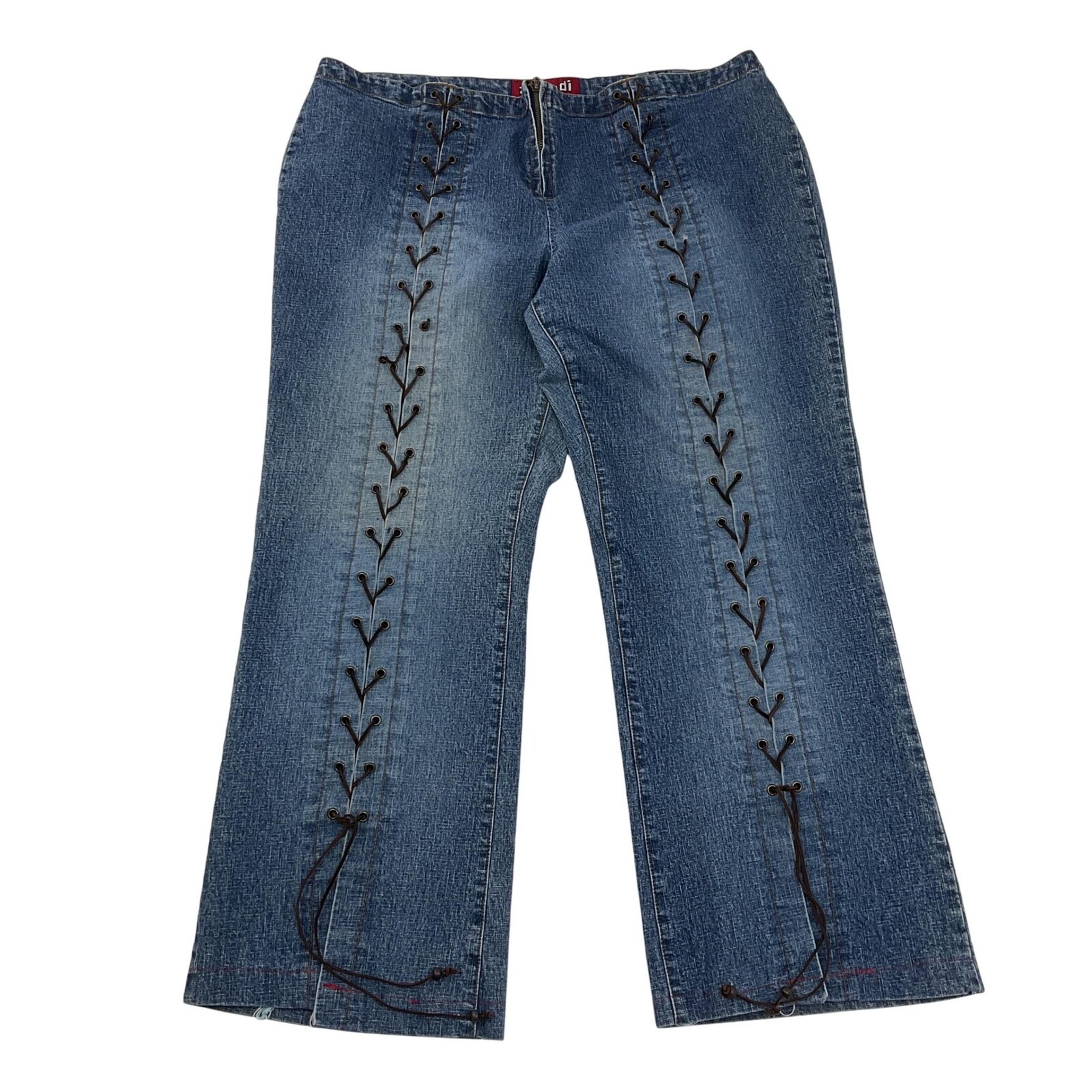 Zana Di Y2K Lace Up Flare Jeans Low Rise Denim Pants Size 40