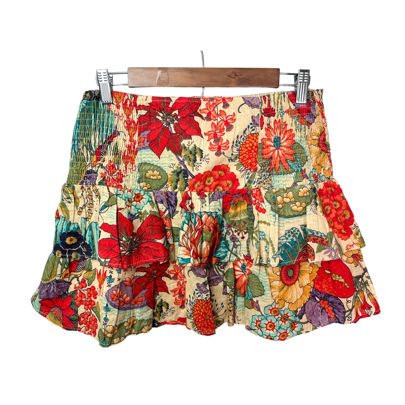 Vintage French Connection Floral Ruffle Tiered Mini Skirt