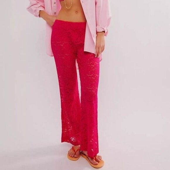FREE PEOPLE all day lace flare trousers pants Sz L NEW