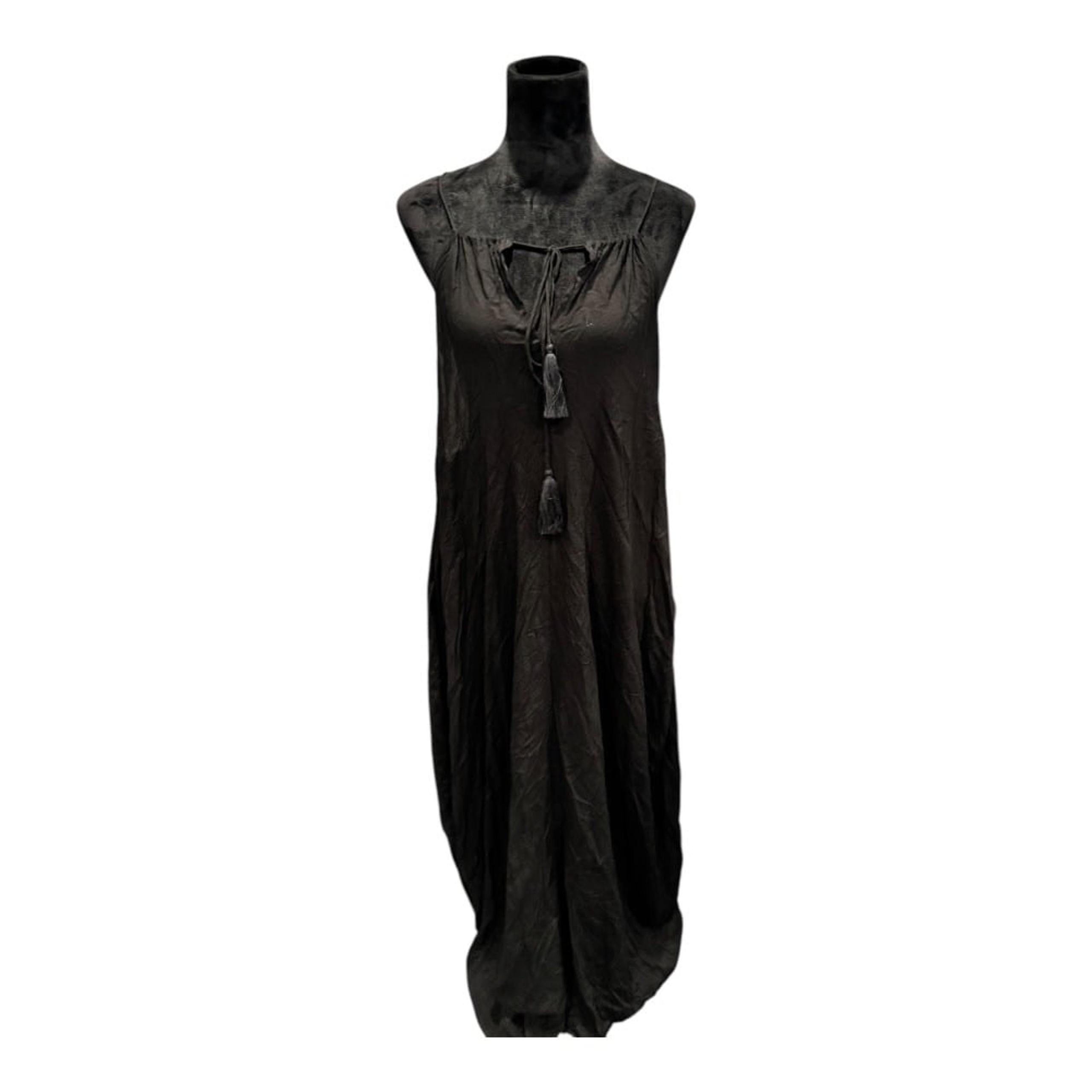 INDAH Maxi Dress Tassel Tie Sleeveless Casual Sundress Swim Cover up Black ML