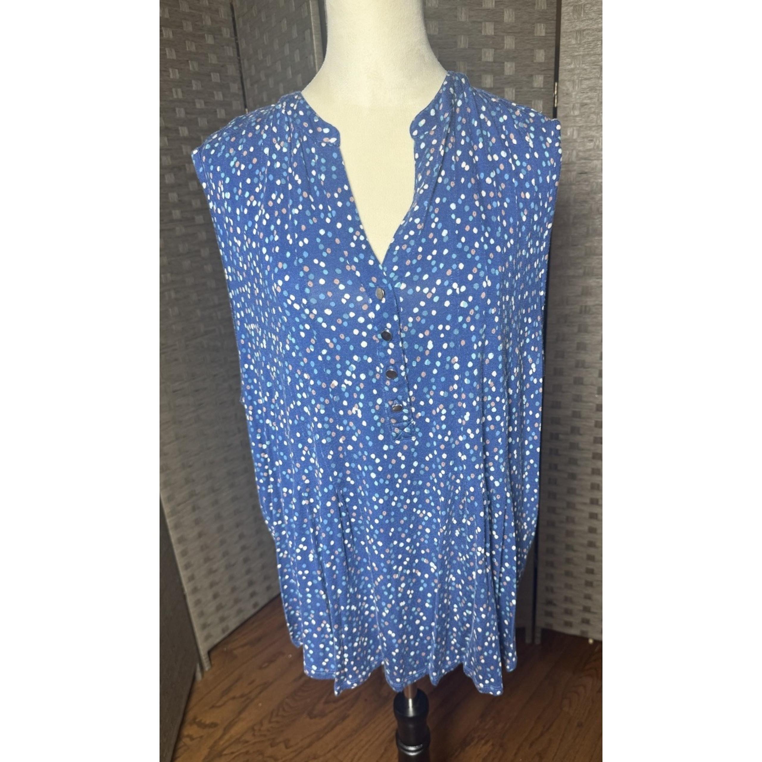 Kim Rogers Womens XL Blue Small Print Pintucked Sleeveless Knit Shirt Top NWT