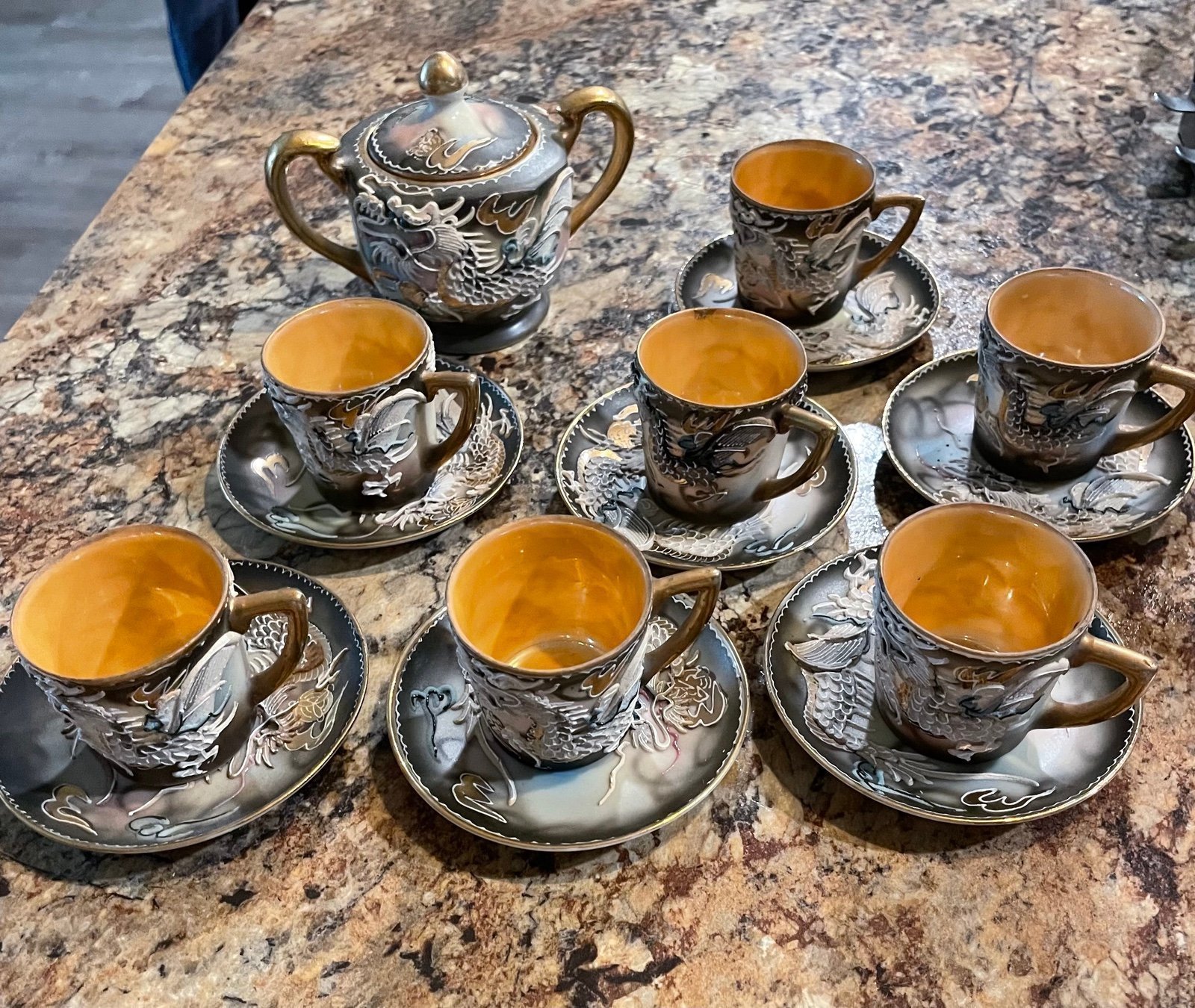 Vintage Dragonware Moriage Japanese Lusterware Tea Service Set