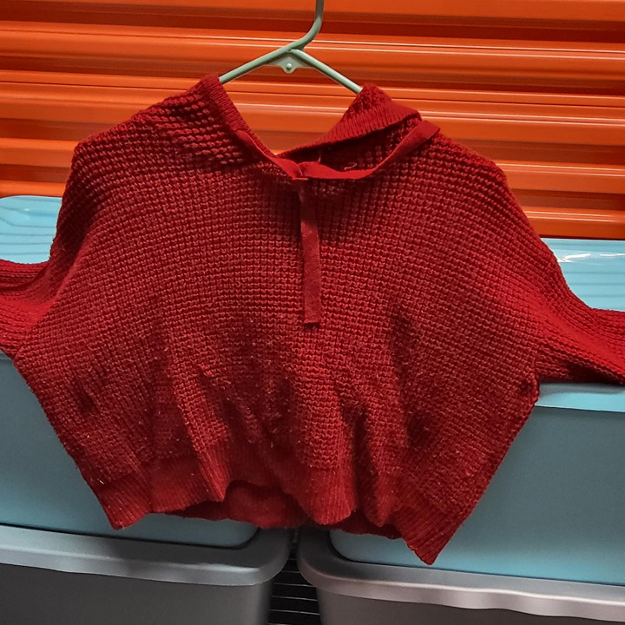 Red Cropped Knitted Hooded Sweater Adjustable Draw String From Forever 21 Large