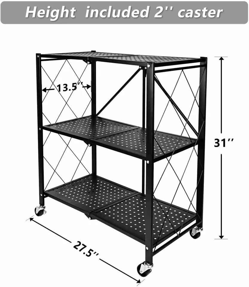 Foldable metal shelves with wheels