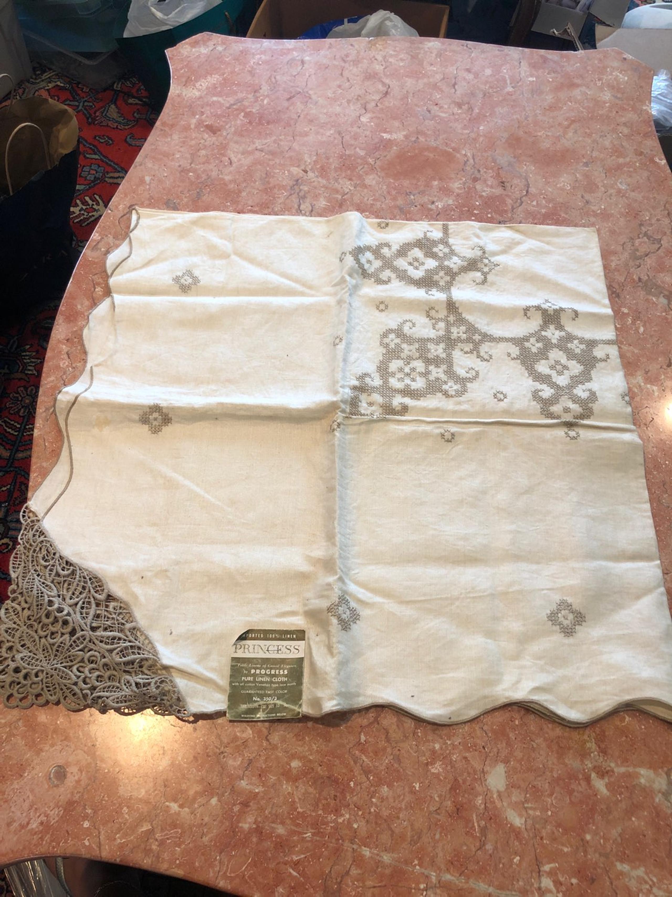 linen princess with lace table cloth