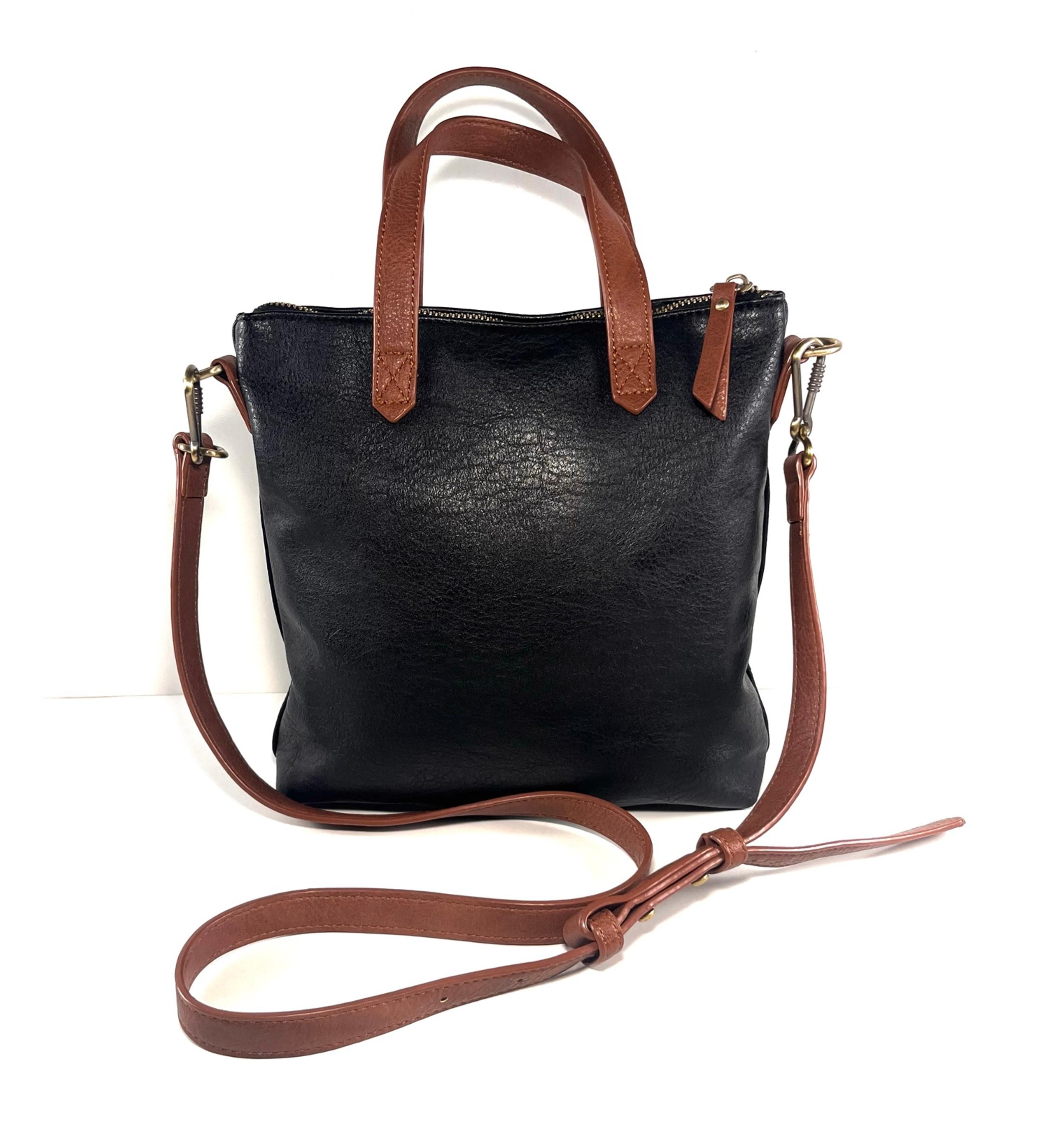 Antik Kraft Soft Faux Leather Black Crossbody Bag Brown Straps