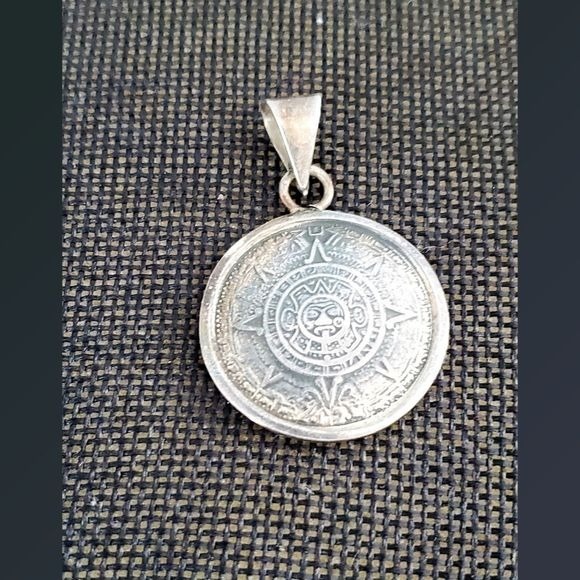 Mayan Calendar Pyramid Sun Moon 2 Pendant .925 Sterling Silver Made in Mexico