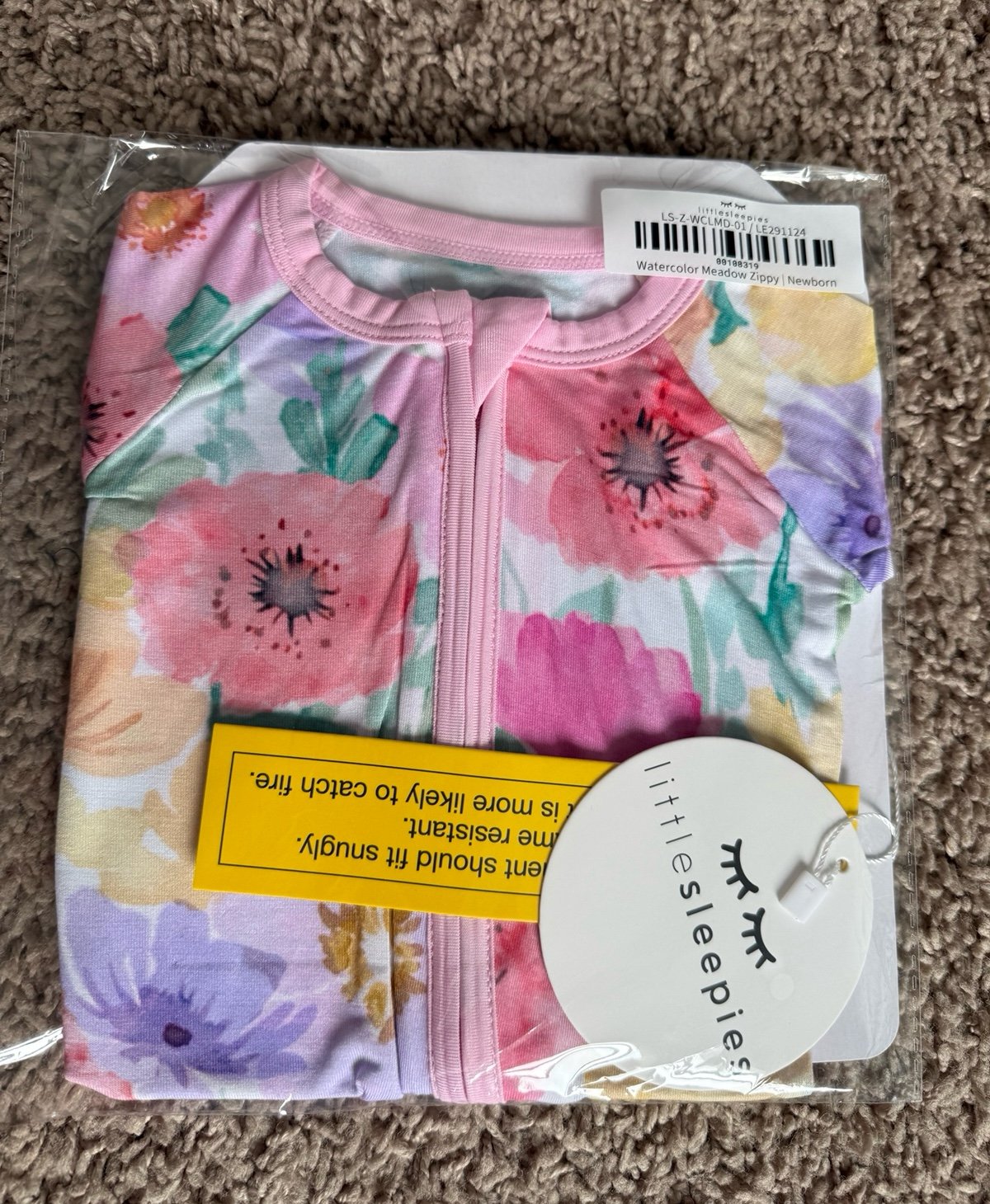 Little Sleepies watercolor meadow newborn zippy