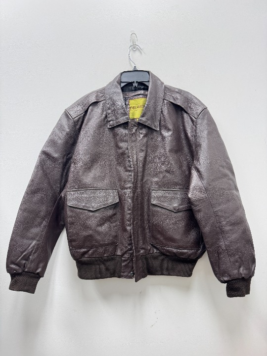 KNOX ARMORY Men Brown Leather Bomber Aviator Alpha Industries Flight Jacket - XL