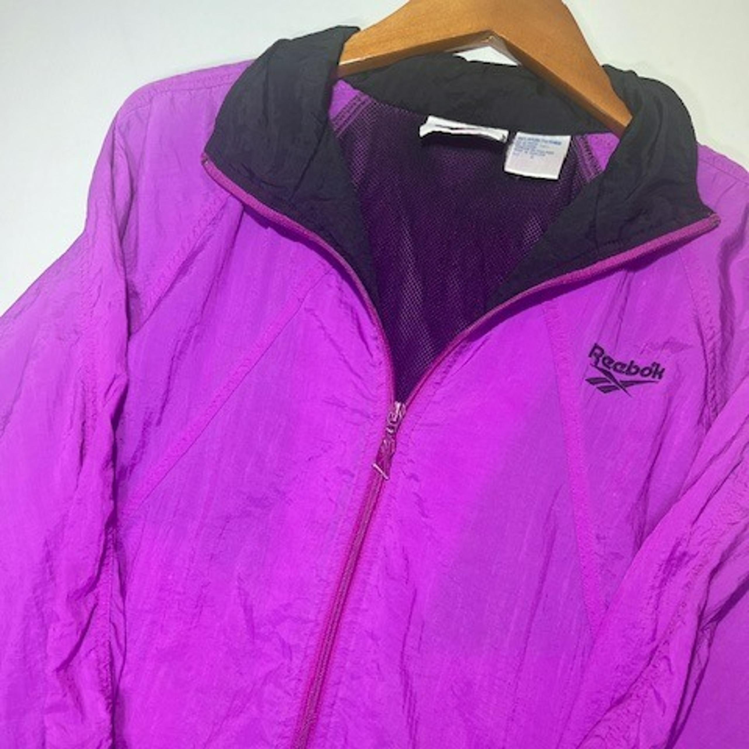 Vintage 90s Reebok Retro Purple Windbreaker Zip Up Jacket Stitched Logo Sz S