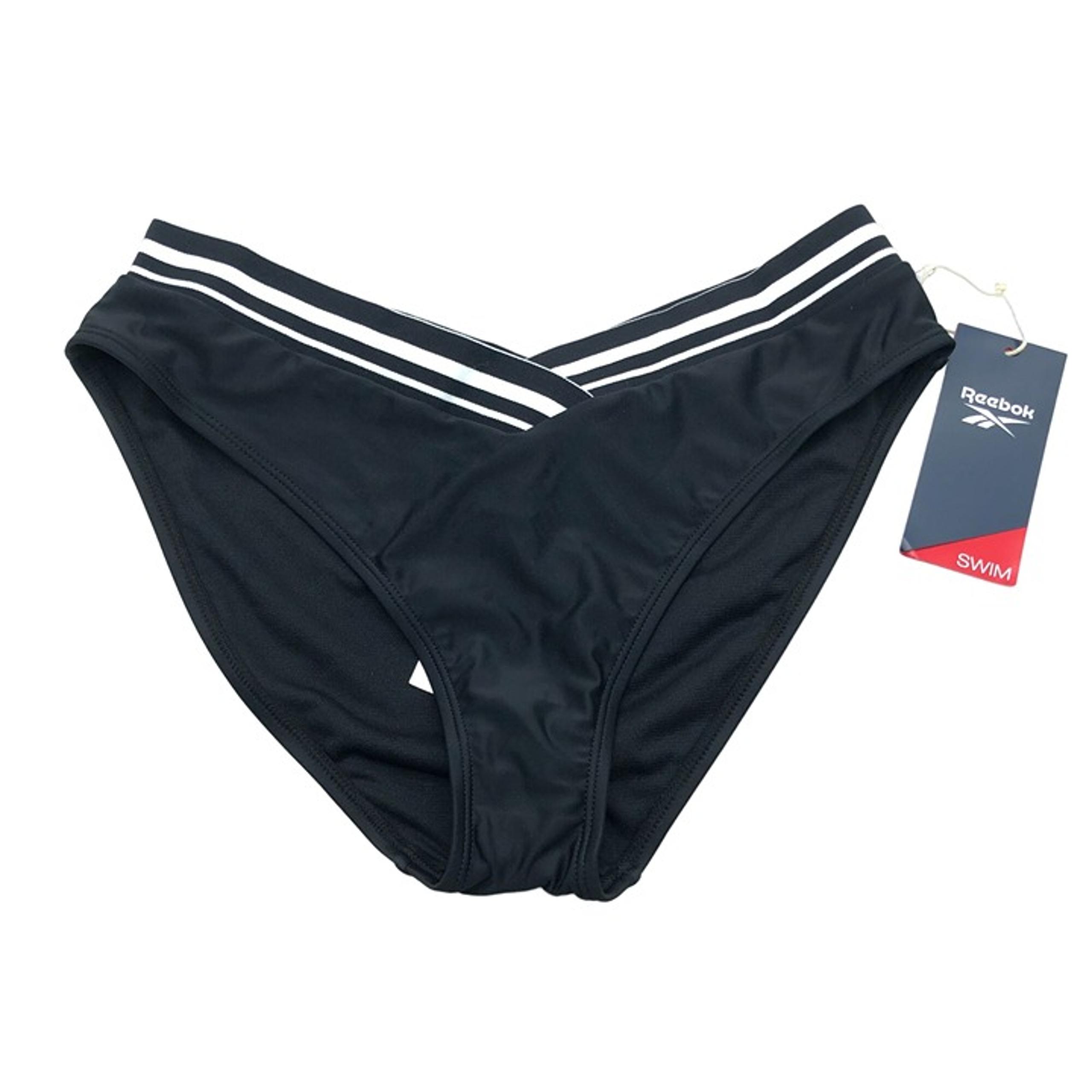 Reebok Womens Bikini Swim Bottom High Leg V Front Black Quick Dry UPF 50+ L