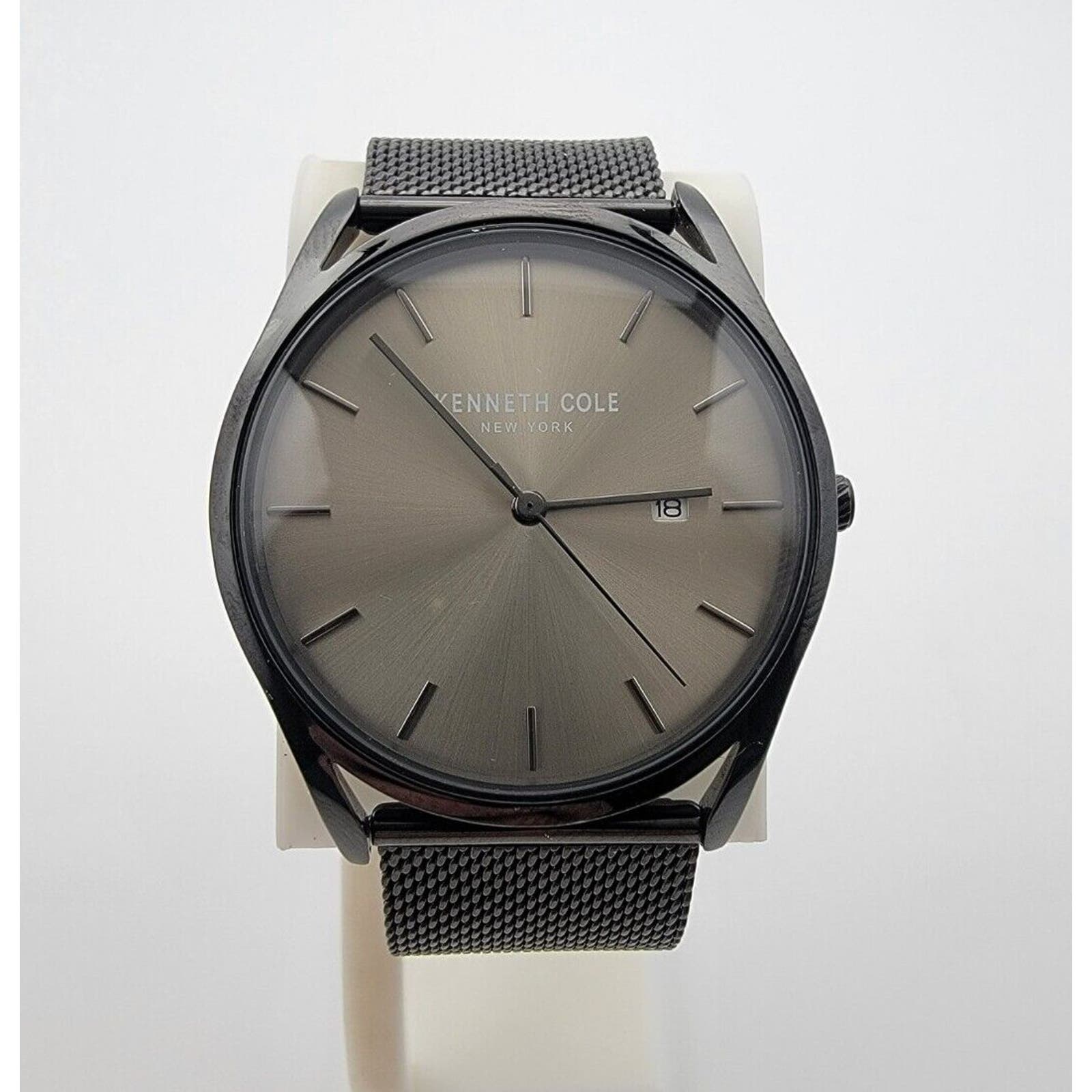 Men's Kenneth Cole KC50337002 Black Stainless Steel Quartz Watch New Battery