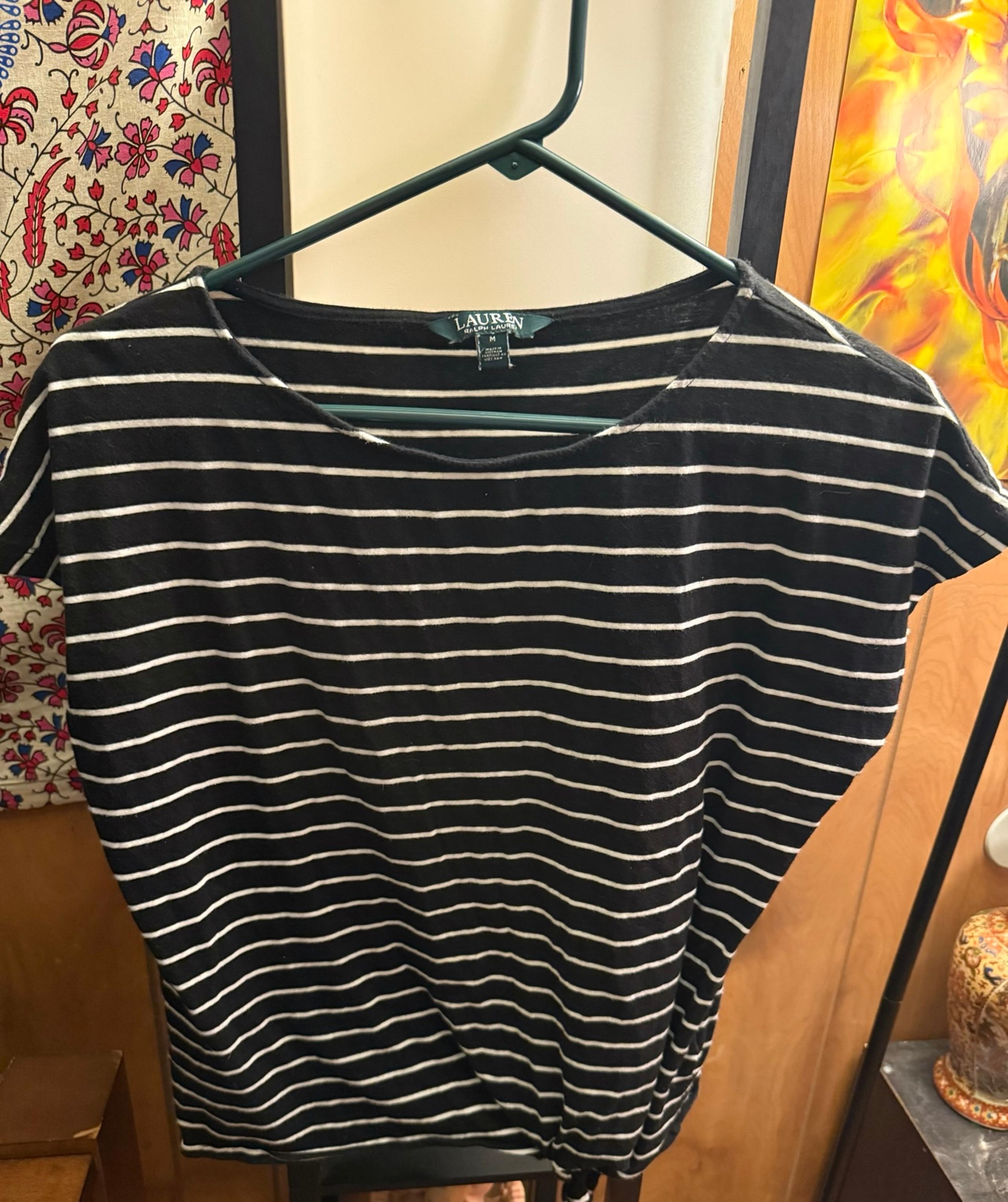 Vintage Lauren Ralph Lauren Women’s Tie Front Striped  Top Size Medium