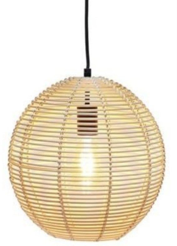 Round Bamboo hanging pendant light with white cord and base 30cm
