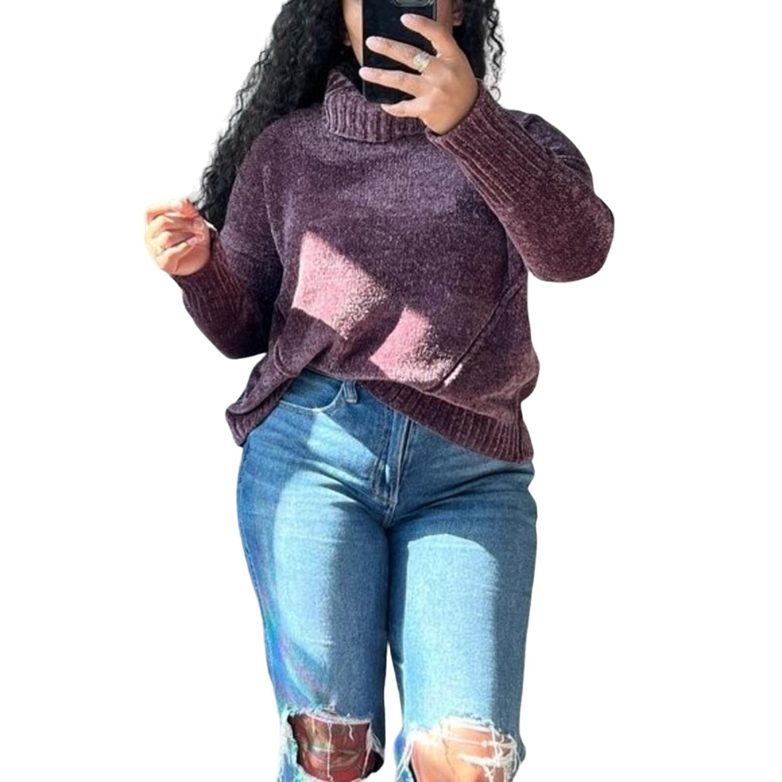 Pink Rose Women's Large Soft Turtleneck Casual Purple Sweater Academia Career