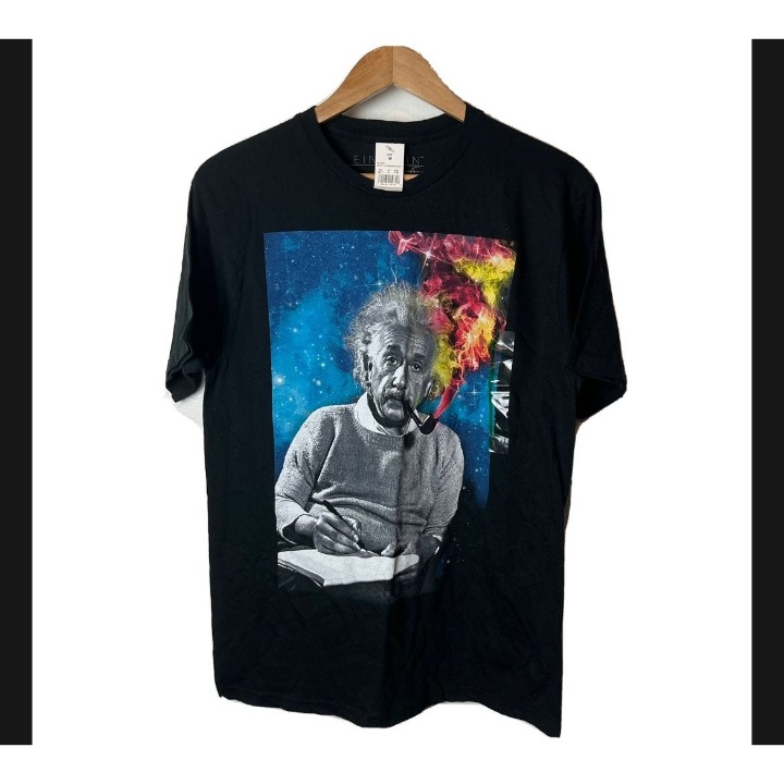 Albert Einstein Galaxy Black T-shirt NEW Size Medium Spaces Tee Science NWT