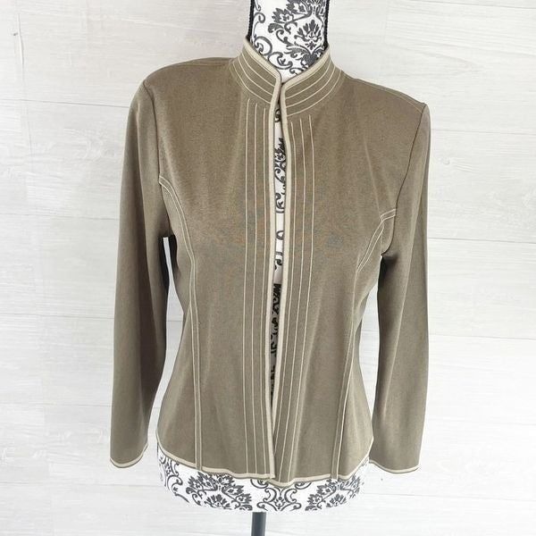 Ming Wang Striped Open Front mock Turtleneck Cardigan