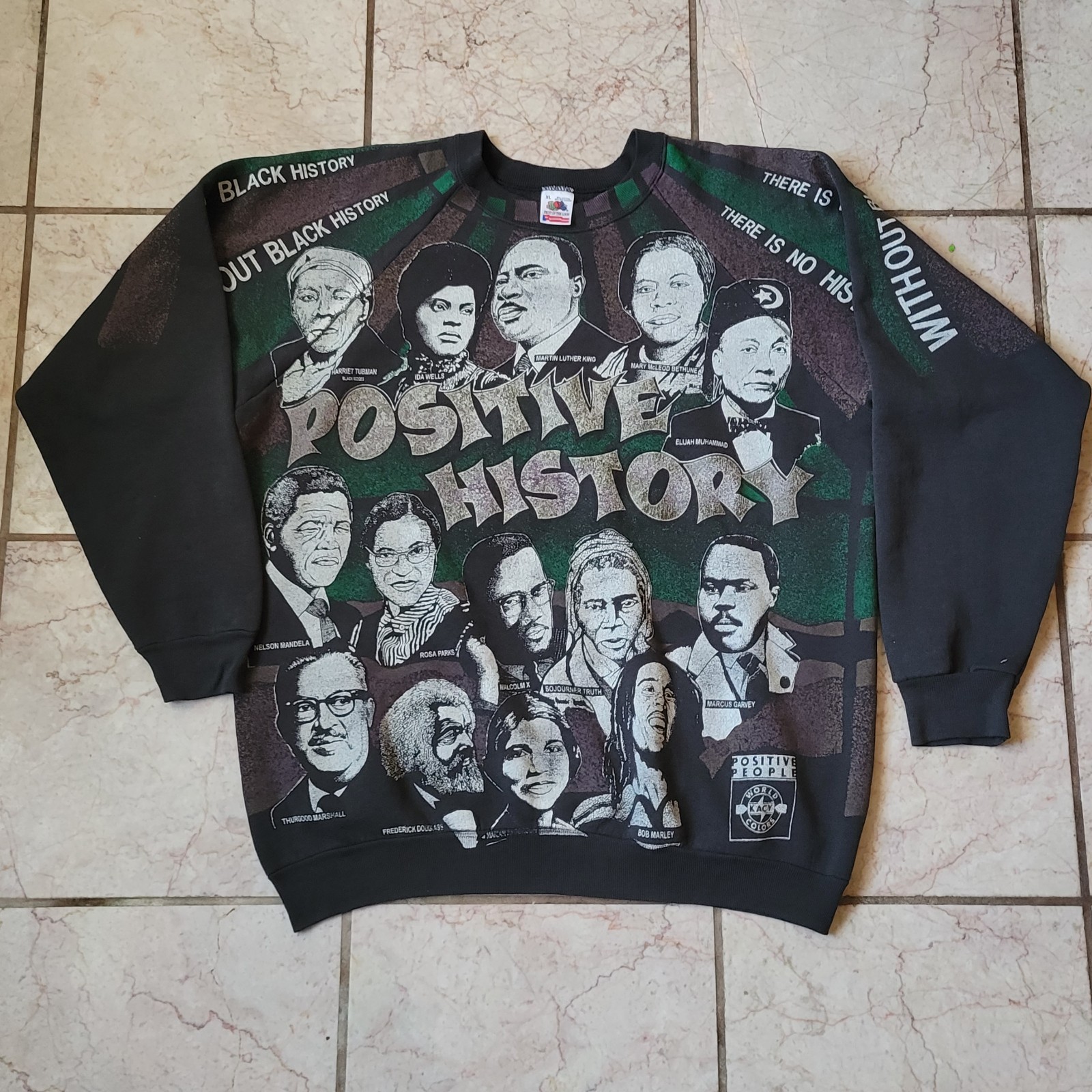 Vintage 90s Kacy World Colors Positive People Black History AOP All Sweatshirt