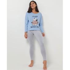 Peanuts Snoopy Women's Cotton Two Piece Lounge Sets Shirt Leggings Blue Gray L