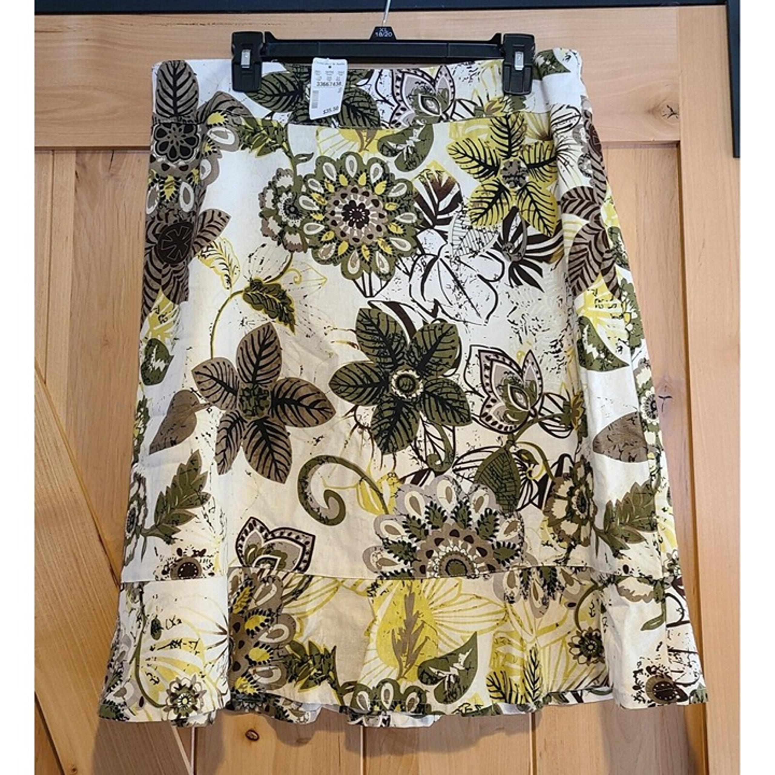 New! Christopher Banks Size 12 Linen Blend Lined Midi Skirt Floral Peplum Hem