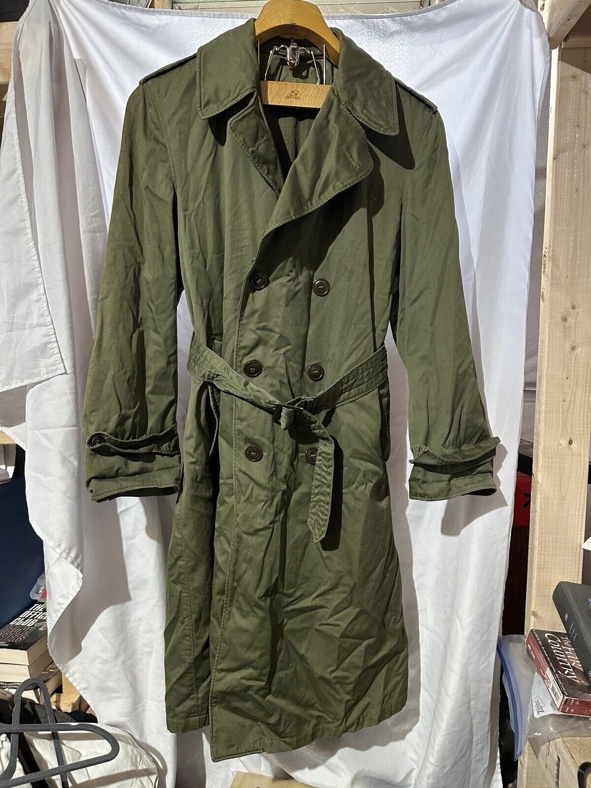 VTG 1953 US Army Korean War Double Breasted Olive Green Overcoat OG-107 Mens Med