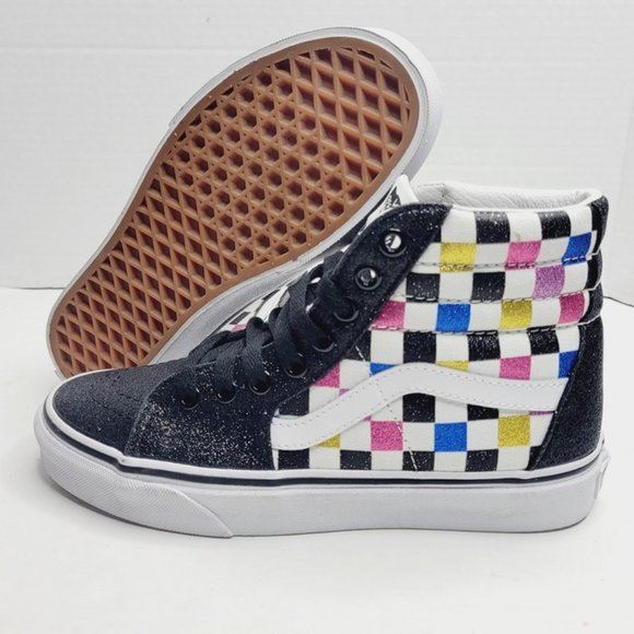 NEW! VANS Black Glitter Checker Hi Top Sneakers 507452 Womens Size 6