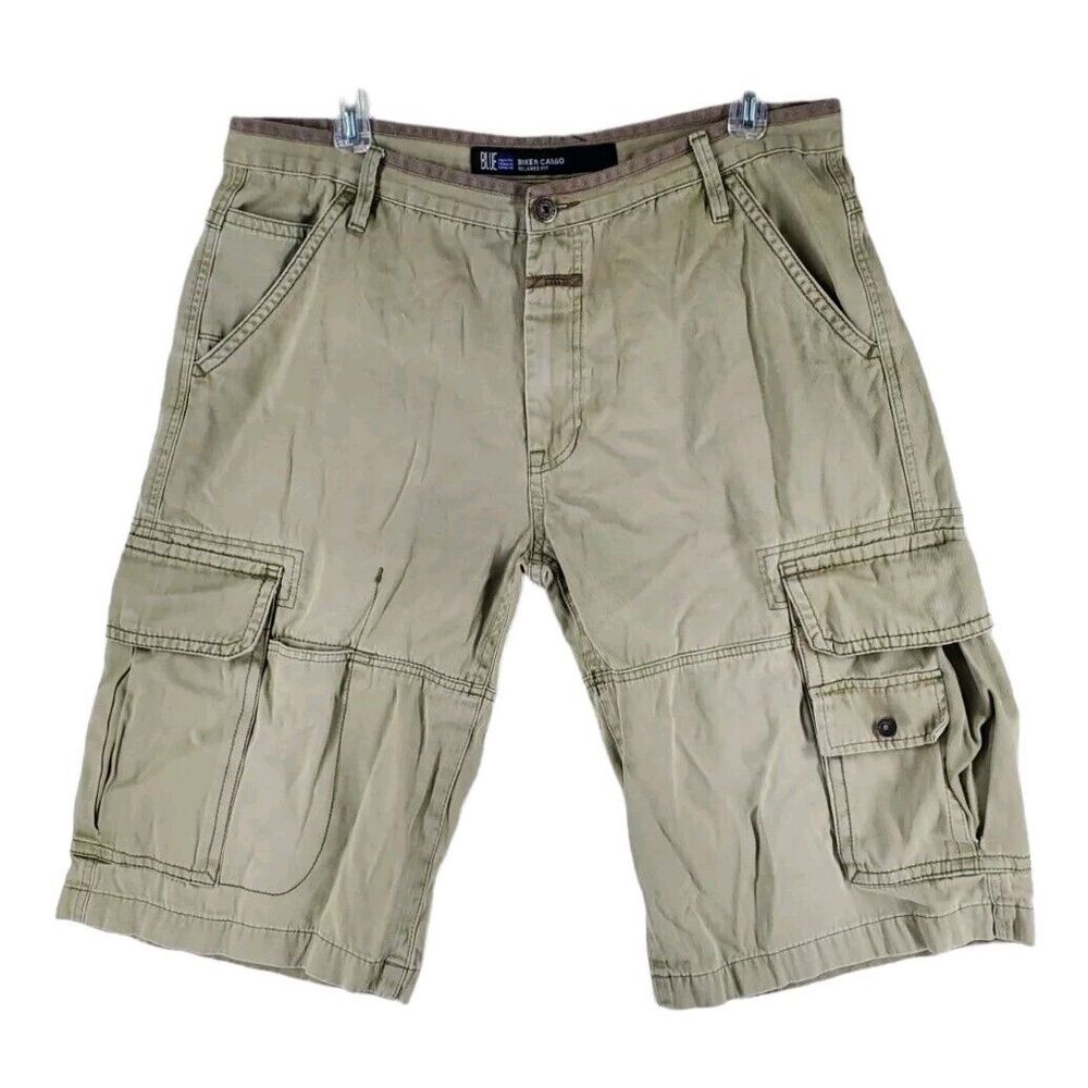 Girbaud Blue Biker Short Cargo Jort Relaxed Fit Men 40 (39x16) Khaki Gray/ Green