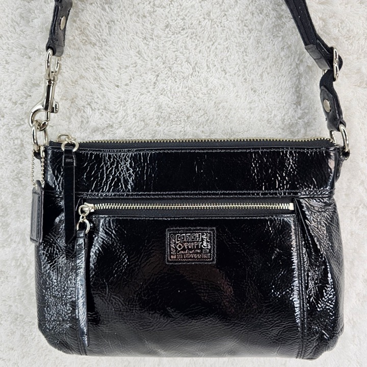 COACH Poppy Black Patent Leather Adjustable Strap Crossbody Bag