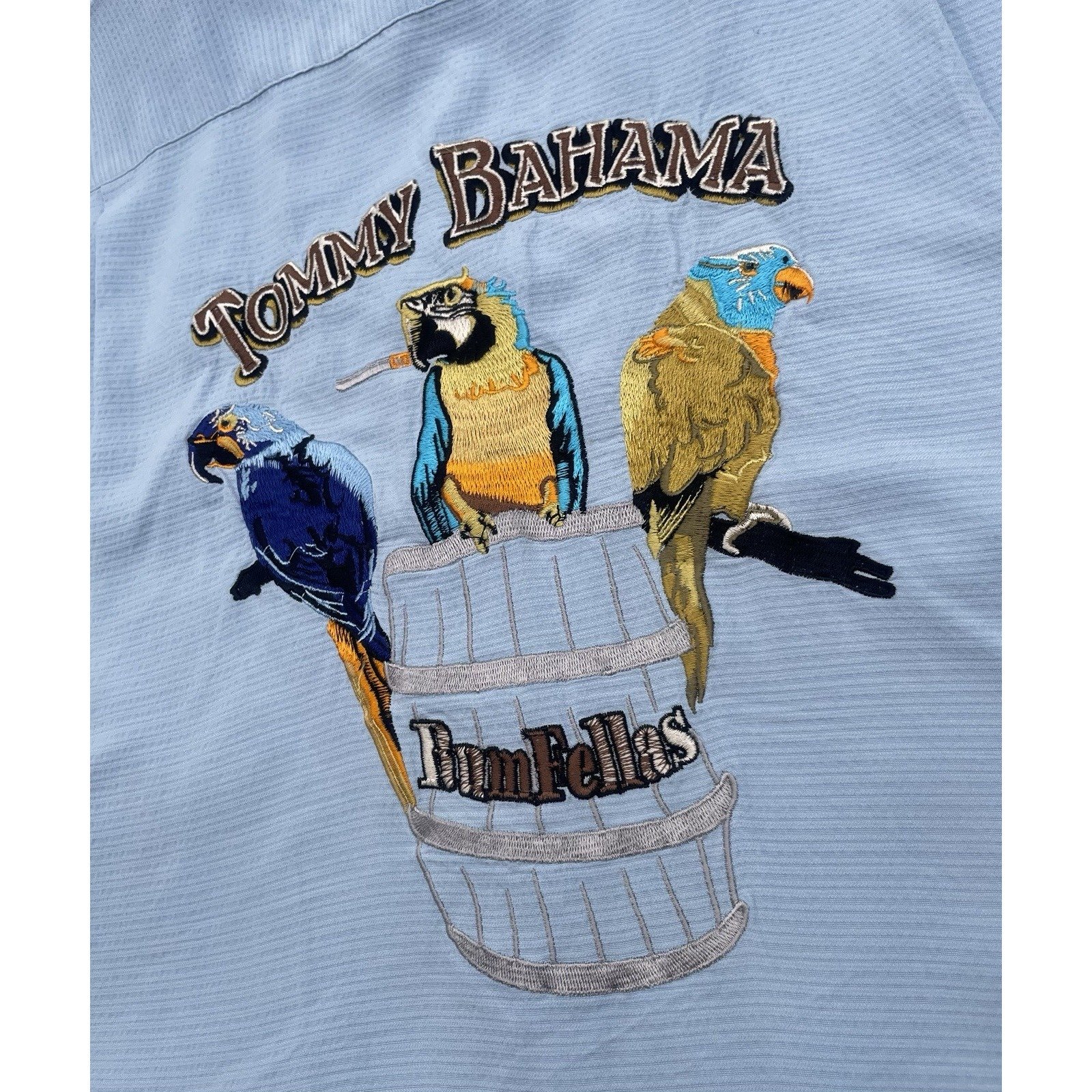 Tommy Bahama Shirt Men's Large Rum Fellas Embroidered Buttoned Silk Parrot Cigar